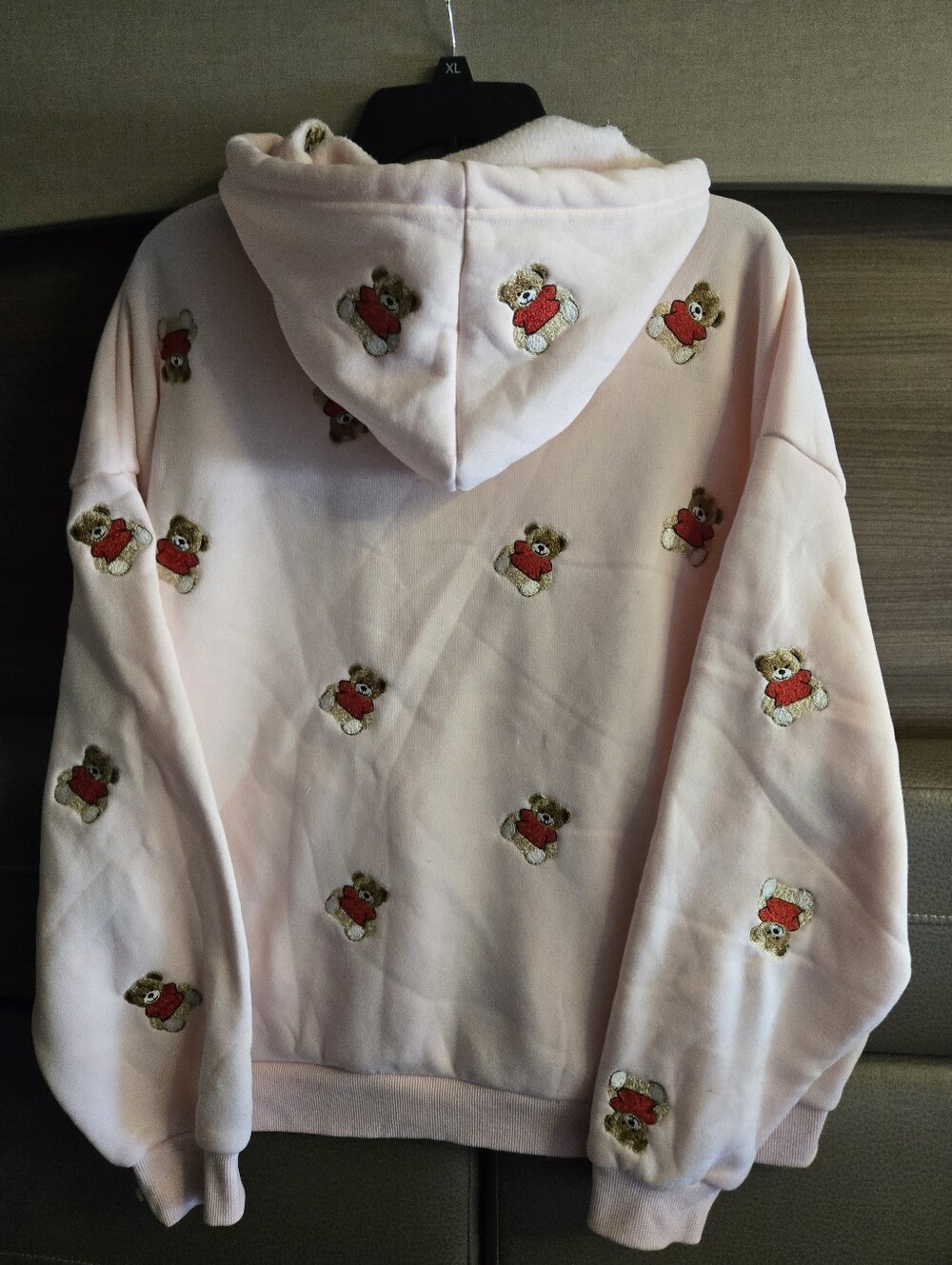 Women's Light Pink Teddy Embroidered Crewneck Hoodie - Picture 5 of 5